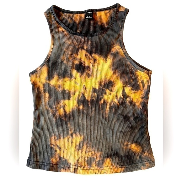 Black/Orange Crew Tied Died Cropped Tank Stretchy Size Medium Excellent Cond - Picture 1 of 1